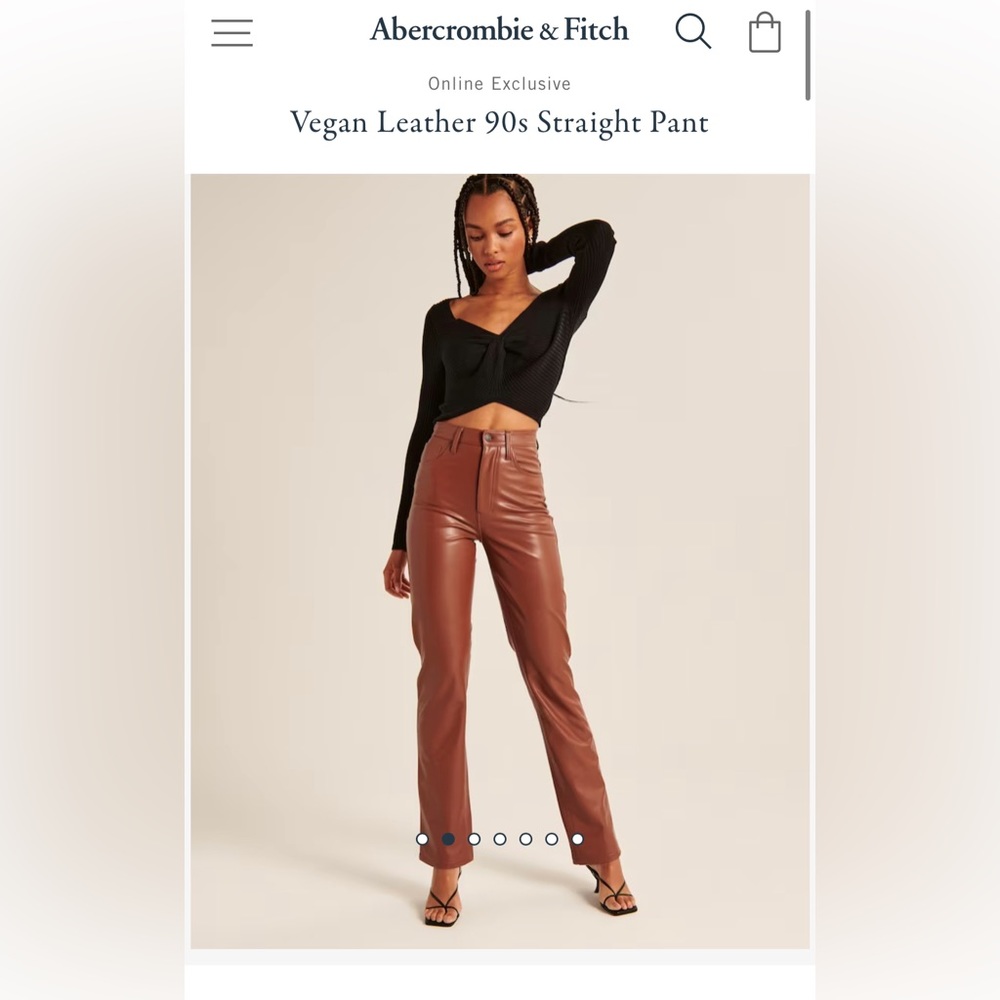 Abercrombie & Fitch Vegan Leather 90s Straight Ulta High Rise Pants in Beige